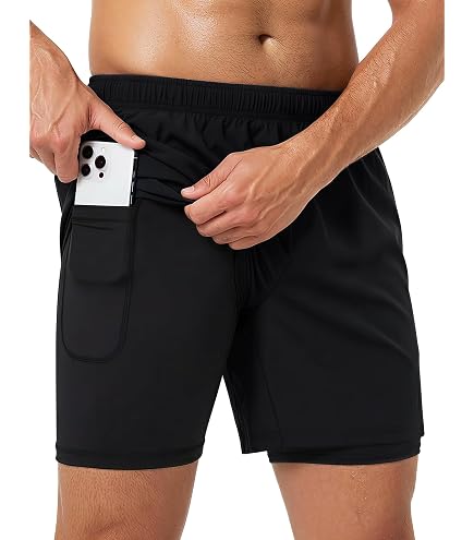 candyfouse Men's 2 in 1 Running Shorts, Quick Dry Workout Shorts